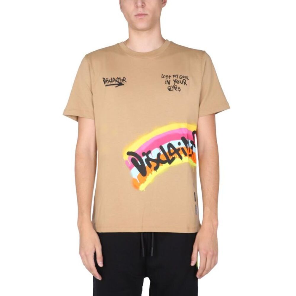 DISCLAIMER Graphic Print T-Shirt Men BROWN T-Shirts